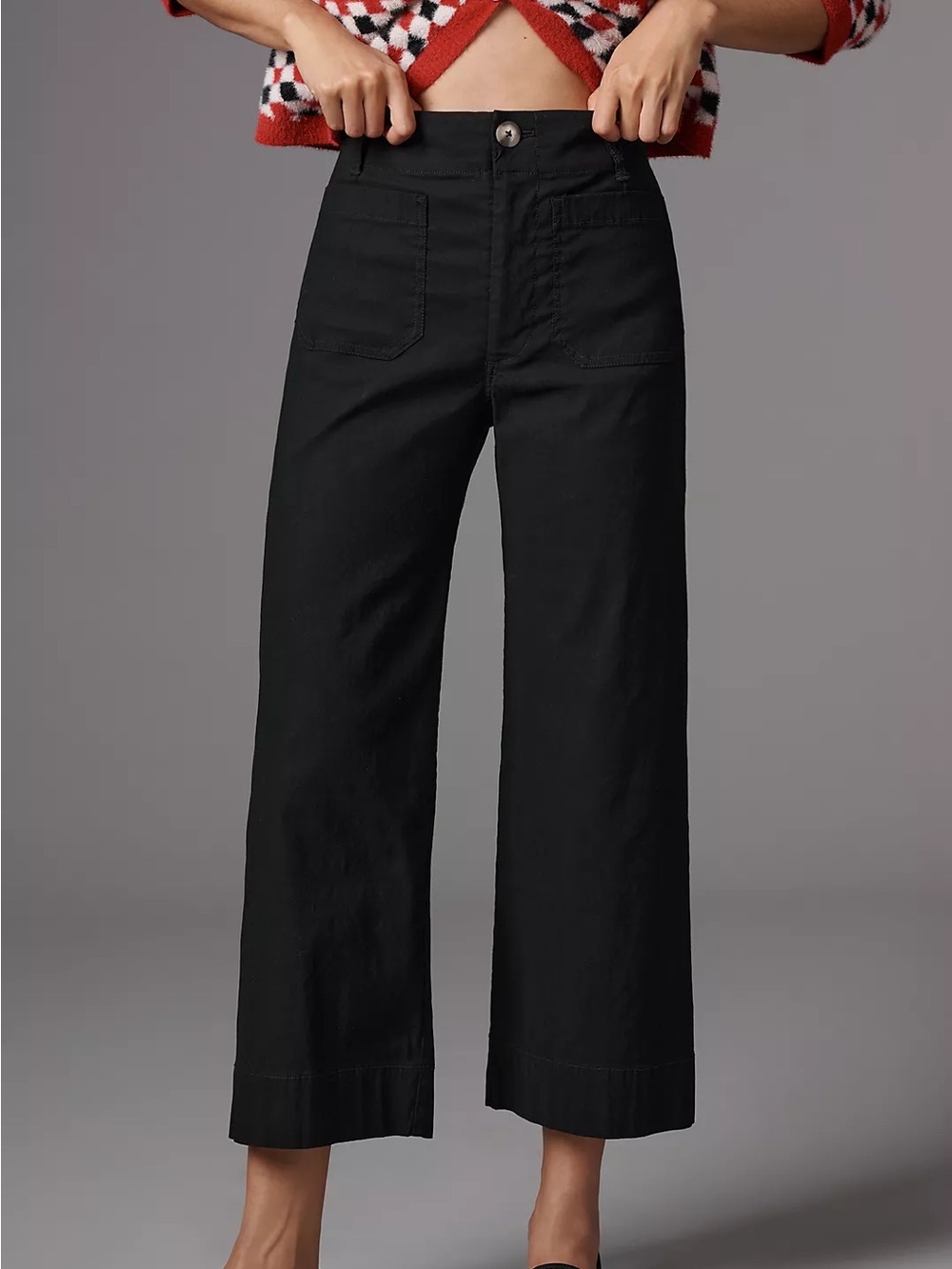 Maeve Anthropologie Colette High-Rise Wide-Leg Pants 30 Black Stretch Cropped
